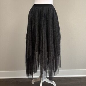 Miou Muse Midi‎ Skirt Tiered Layered Asymmetrical Raw Hem Whimsigoth Fairy Small